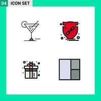 4 User Interface Filledline Flat Color Pack of modern Signs and Symbols of glass gift hotel arrow fun Editable Vector Design Elements