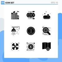 Pack of 9 Modern Solid Glyphs Signs and Symbols for Web Print Media such as development pause mechanical online movie Editable Vector Design Elements