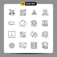 16 Black Icon Pack Outline Symbols Signs for Responsive designs on white background 16 Icons Set Creative Black Icon vector background