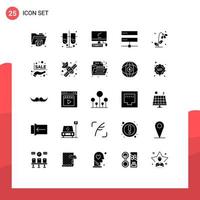 Mobile Interface Solid Glyph Set of 25 Pictograms of floral network device hosting database Editable Vector Design Elements