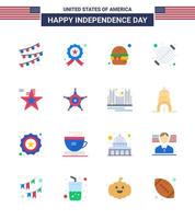 Happy Independence Day USA Pack of 16 Creative Flats of american party fast grill barbecue Editable USA Day Vector Design Elements