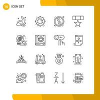 Mobile Interface Outline Set of 16 Pictograms of star medal chinese badge yin yang Editable Vector Design Elements