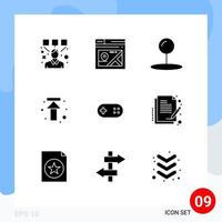 Group of 9 Solid Glyphs Signs and Symbols for bandage aid coordinate upload arrows Editable Vector Design Elements