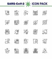 Simple Set of Covid19 Protection Blue 25 icon pack icon included medical protection diagnosis schudule calendar viral coronavirus 2019nov disease Vector Design Elements