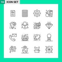 Pack of 16 Line Style Icon Set Outline Symbols for print Creative Signs Isolated on White Background 16 Icon Set Creative Black Icon vector background