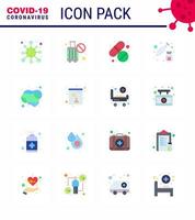 CORONAVIRUS 16 Flat Color Icon set on the theme of Corona epidemic contains icons such as cleaning syringe stop injection care viral coronavirus 2019nov disease Vector Design Elements