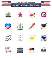 Modern Set of 16 Flats and symbols on USA Independence Day such as heart badge machine eagle bird Editable USA Day Vector Design Elements