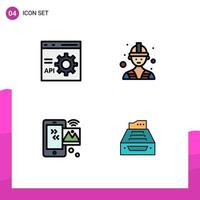 paquete de 4 signos y símbolos de colores planos de línea de relleno modernos para medios de impresión web, como el trabajo de desarrollo de Internet del navegador, elementos de diseño de vectores editables iot