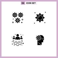 Stock Vector Icon Pack of 4 Line Signs and Symbols for cog group configuration gear team Editable Vector Design Elements