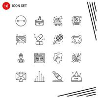 16 User Interface Outline Pack of modern Signs and Symbols of patrick clover marketing book medical cart Editable Vector Design Elements