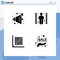 Mobile Interface Solid Glyph Set of 4 Pictograms of no edit challenge task grid Editable Vector Design Elements