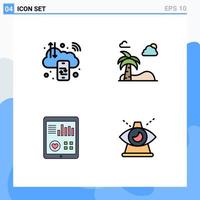 grupo de 4 signos y símbolos de colores planos de línea rellena para el control empresarial c elementos de diseño de vectores editables de corazón de palma digital
