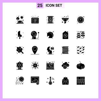 Group of 25 Modern Solid Glyphs Set for clock sort card funnel winter Editable Vector Design Elements