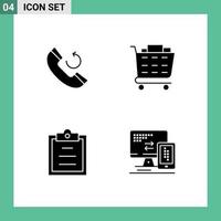 Set of 4 Vector Solid Glyphs on Grid for call computer buy clipboard mobile Editable Vector Design Elements
