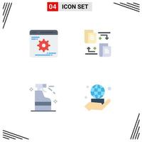 Modern Set of 4 Flat Icons Pictograph of cogwheels detergent optimization document hand Editable Vector Design Elements