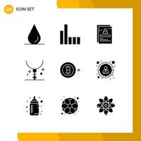 User Interface Pack of 9 Basic Solid Glyphs of send bitcoin student necklace halloween Editable Vector Design Elements