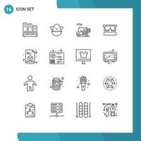 Pack of 16 Modern Outlines Signs and Symbols for Web Print Media such as page printer forklift eye glasses Editable Vector Design Elements