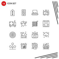 User Interface Pack of 16 Basic Outlines of logistic wifi technology oven iot Editable Vector Design Elements