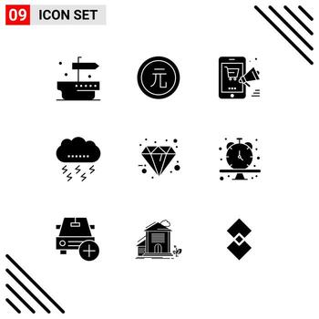paquete de interfaz de usuario de 9 glifos sólidos básicos de elementos de diseño vectorial editables en línea de promoción de relámpagos de trueno vector