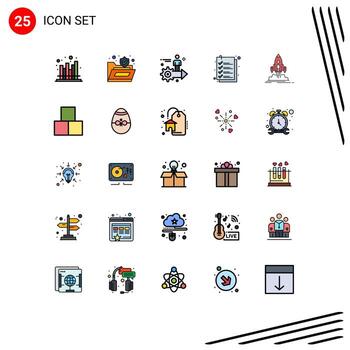 Pack of 25 creative Filled line Flat Colors of file checkout security check user Editable Vector Design Elements