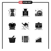 Set of 9 Solid Style Icons for web and mobile Glyph Symbols for print Solid Icon Signs Isolated on White Background 9 Icon Set Creative Black Icon vector background