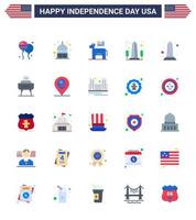Big Pack of 25 USA Happy Independence Day USA Vector Flats and Editable Symbols of barbeque usa donkey sight landmark Editable USA Day Vector Design Elements