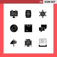 9 Thematic Vector Solid Glyphs and Editable Symbols of box gadget friends disc computers Editable Vector Design Elements