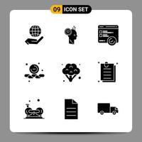 9 Black Icon Pack Glyph Symbols Signs for Responsive designs on white background 9 Icons Set Creative Black Icon vector background