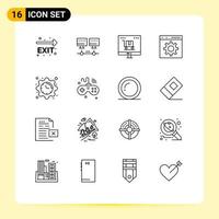 Stock Vector Icon Pack of 16 Line Signs and Symbols for clock programming business development coding Editable Vector Design Elements