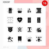 Vector Pack of 16 Icons in Solid Style Creative Glyph Pack isolated on White Background for Web and Mobile Creative Black Icon vector background