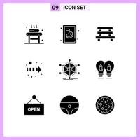 9 Universal Solid Glyphs Set for Web and Mobile Applications help right bench direction sitting Editable Vector Design Elements