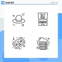 Modern 4 Line style icons Outline Symbols for general use Creative Line Icon Sign Isolated on White Background 4 Icons Pack Creative Black Icon vector background