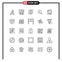 Mobile Interface Line Set of 25 Pictograms of cooker boil love signal research Editable Vector Design Elements