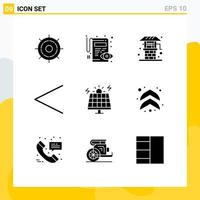 Universal Icon Symbols Group of 9 Modern Solid Glyphs of green energy agriculture previous arrow Editable Vector Design Elements