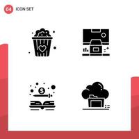 Pictogram Set of 4 Simple Solid Glyphs of food cash cabin panel money Editable Vector Design Elements