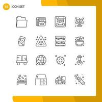 Set of 16 Modern UI Icons Symbols Signs for love level center equality balance Editable Vector Design Elements