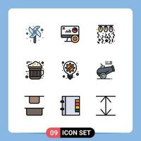 Universal Icon Symbols Group of 9 Modern Filledline Flat Colors of idea hot lamp drink chocolate Editable Vector Design Elements