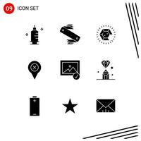 Group of 9 Solid Glyphs Signs and Symbols for image location pocket pin wedding Editable Vector Design Elements