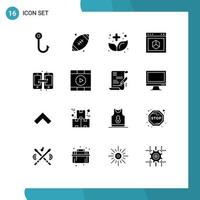 Pack of 16 creative Solid Glyphs of connection internet food element application Editable Vector Design Elements