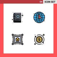 Universal Icon Symbols Group of 4 Modern Filledline Flat Colors of book cube notes currency dollar Editable Vector Design Elements