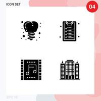 Group of 4 Modern Solid Glyphs Set for implanting music concert checklist celebration resort Editable Vector Design Elements