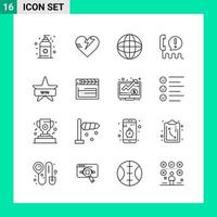 Pack of 16 Line Style Icon Set Outline Symbols for print Creative Signs Isolated on White Background 16 Icon Set Creative Black Icon vector background