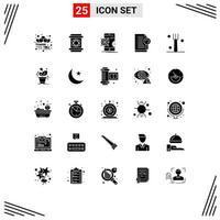 Universal Icon Symbols Group of 25 Modern Solid Glyphs of fork search api file mobile Editable Vector Design Elements