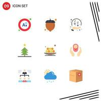 Flat Color Pack of 9 Universal Symbols of meal iftar funds food christmas Editable Vector Design Elements