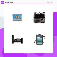 4 Thematic Vector Filledline Flat Colors and Editable Symbols of laptop patient presentation recorder charging Editable Vector Design Elements