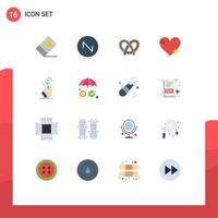 Mobile Interface Flat Color Set of 16 Pictograms of find recruitment dough favorite love Editable Pack of Creative Vector Design Elements