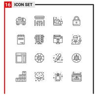 16 Creative Icons Modern Signs and Symbols of signature document cube notepad lock Editable Vector Design Elements