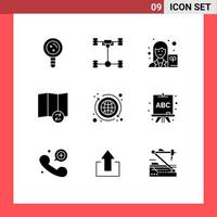 9 User Interface Solid Glyph Pack of modern Signs and Symbols of economy synchronize mechanics sync writer Editable Vector Design Elements