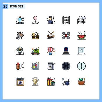 User Interface Pack of 25 Basic Filled line Flat Colors of math game avatar bag student Editable Vector Design Elements