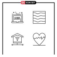 Mobile Interface Line Set of 4 Pictograms of laptop security monday sea signal Editable Vector Design Elements